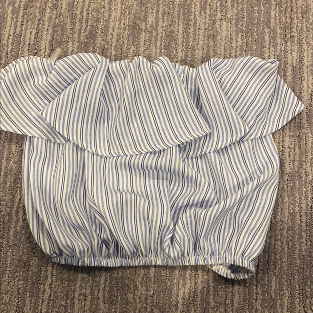 Blue and white ruffle tube top